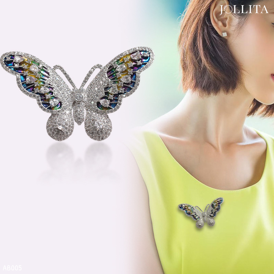 Trâm cài áo bướm bạch kim dát đá zircon sang trọng