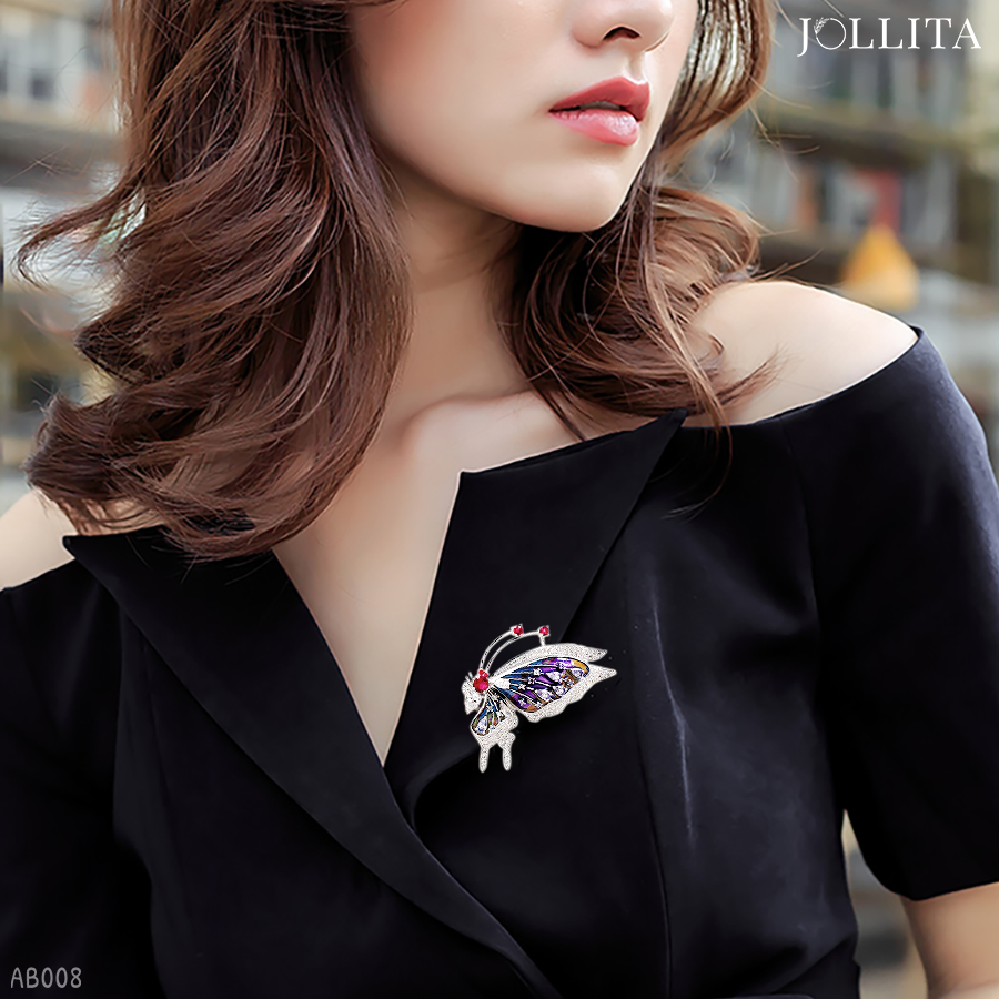 Trâm cài áo vest bướm dát đá phối màu tinh tế