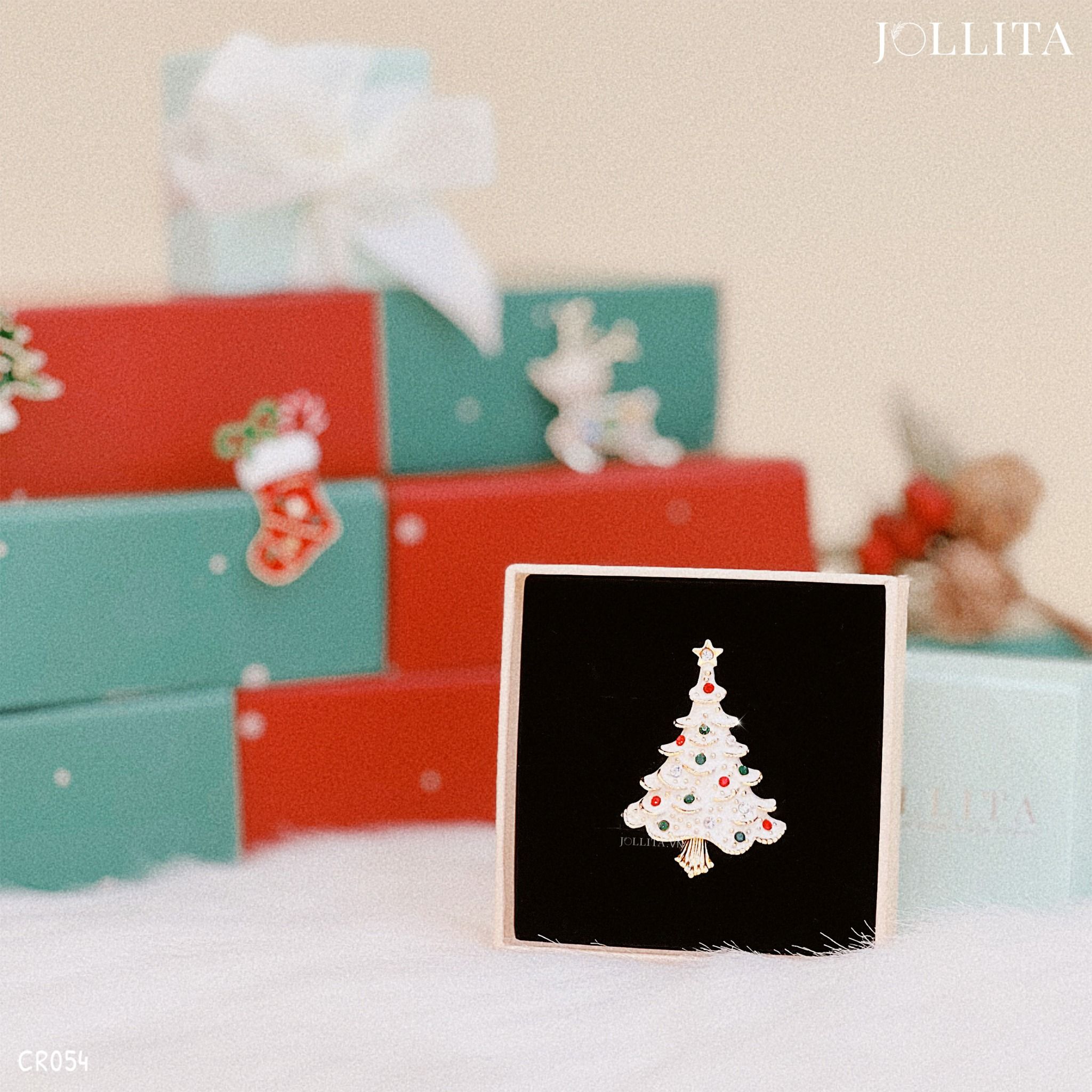 Trâm cài áo cây thông Noel đính đá thanh lịch
