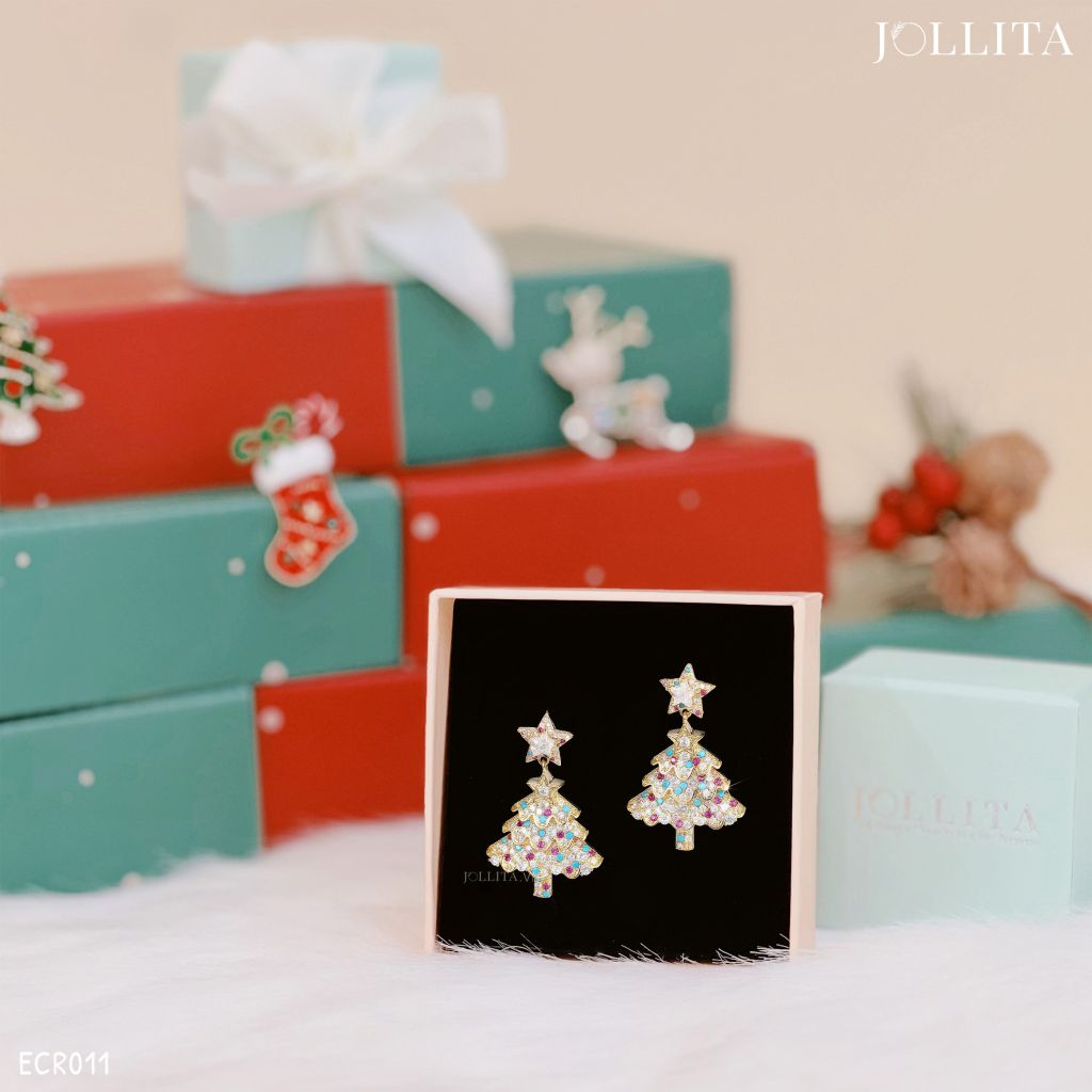 Bông tai cây thông Noel đính đá sắc màu sang trọng