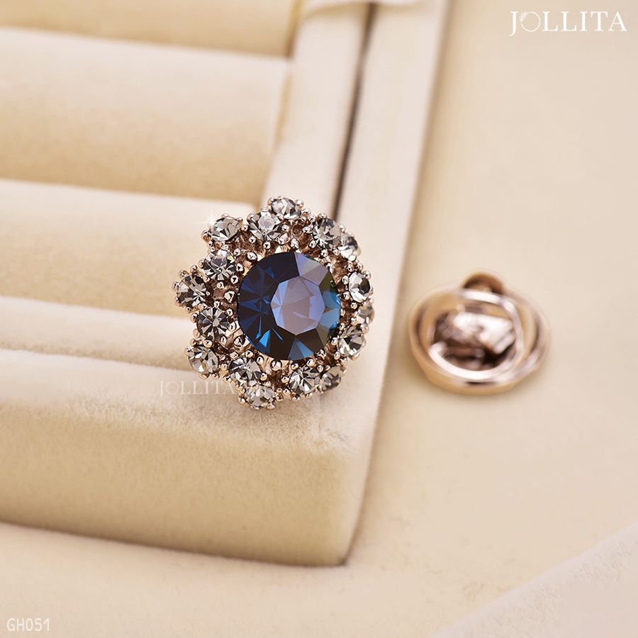 Pin cài áo vòng hoa pha lê xanh đính đá zircon cao cấp
