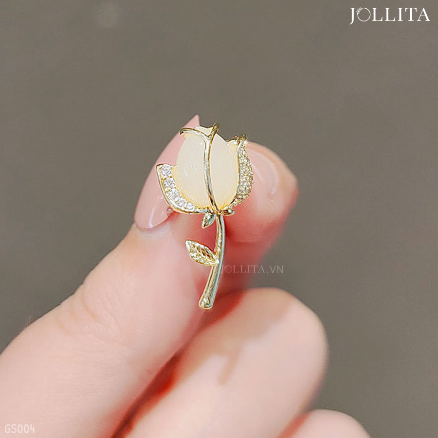 Pin cài áo cành hoa hồng nhỏ thanh lịch