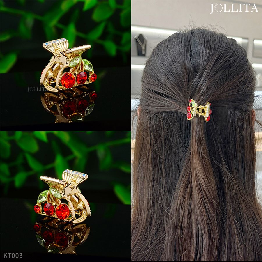 Kẹp tóc càng cua nhỏ đính đá quả cherry tinh tế thanh lịch
