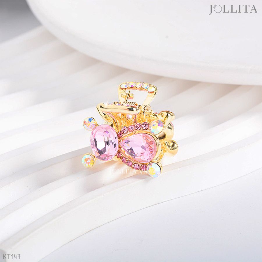 Kẹp tóc càng cua gấu Teddy pha lê hồng đáng yêu xinh xắn