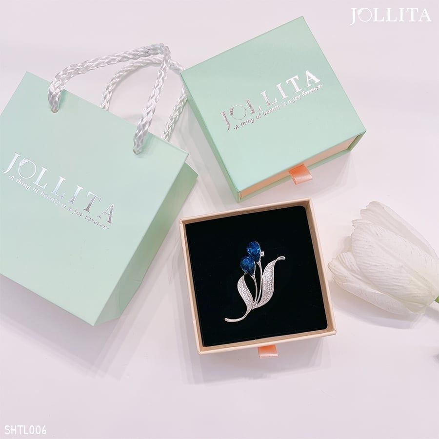 Set quà tặng 20/11 cài áo Hoa Tulip đính đá pha lê xanh sang trọng