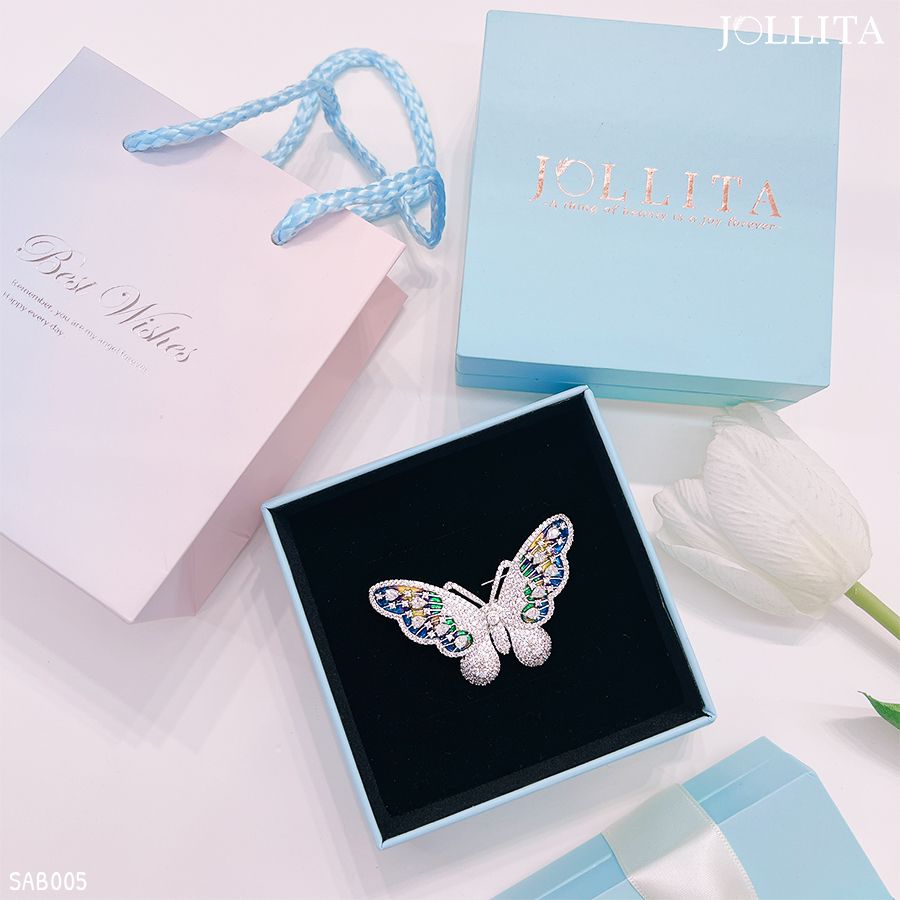 Set quà tặng Cài áo bướm bạch kim dát đá zircon sang trọng