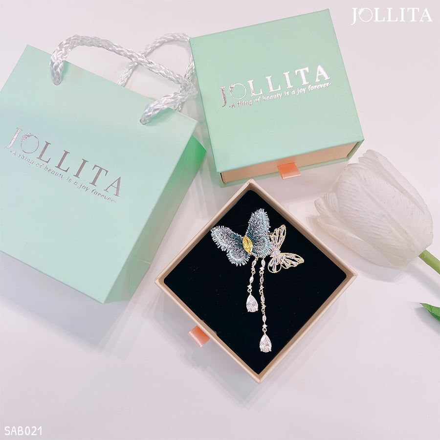 Set quà tặng 20/10 cài áo bướm đôi dát đá thổ cẩm đính tua rua tinh tế