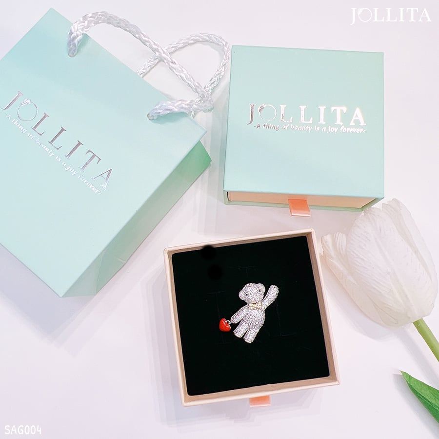 Set quà tặng 20/10 cài áo chú gấu dát đá cao cấp