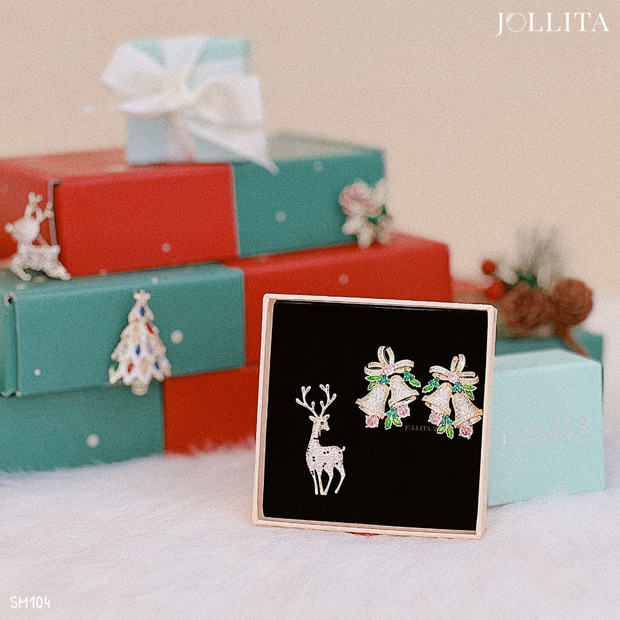 Set quà tặng Noel cài áo bông tai cao cấp sang trọng 104