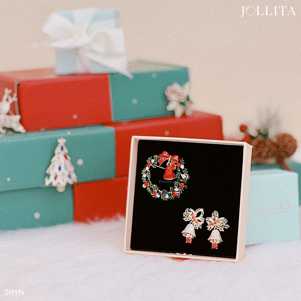 Set quà tặng Noel cài áo bông tai cao cấp sang trọng 114