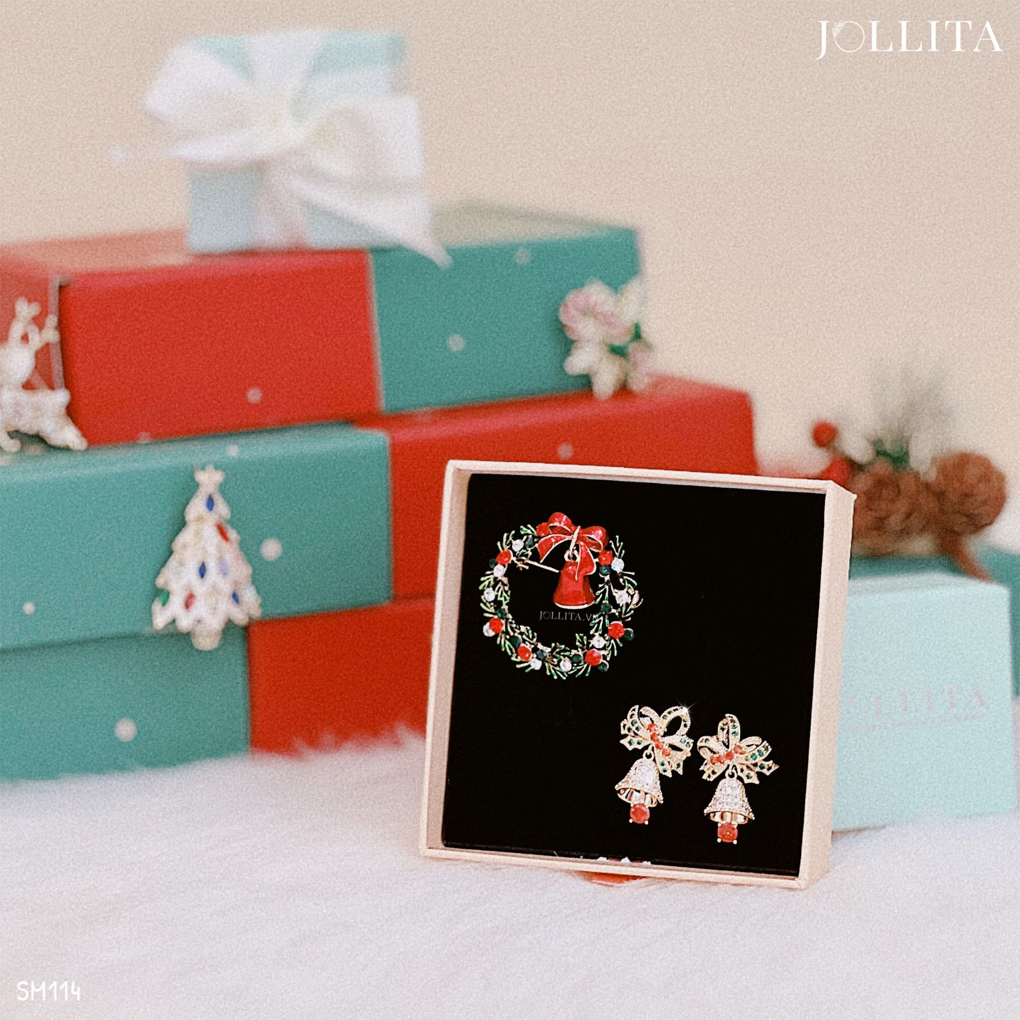 Set quà tặng Noel cài áo bông tai cao cấp sang trọng 114