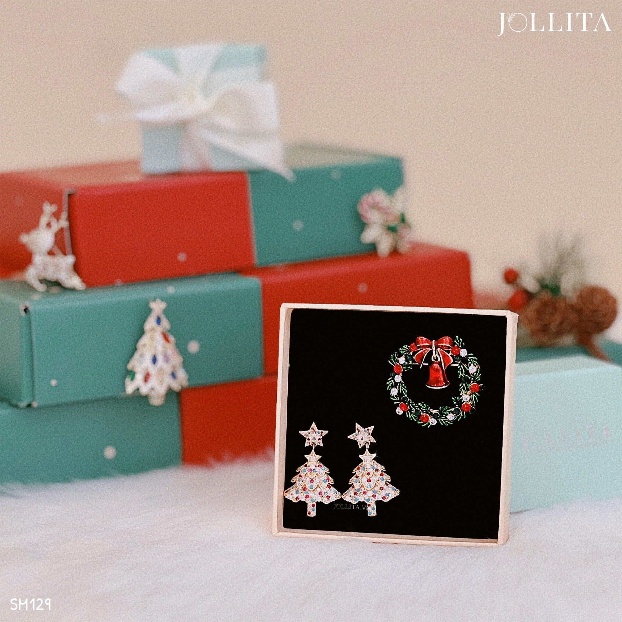 Set quà tặng Noel cài áo bông tai cao cấp sang trọng 129