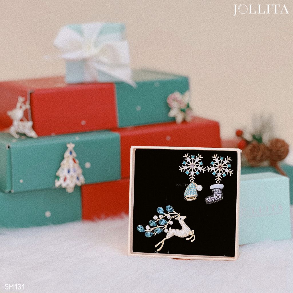 Set quà tặng Noel cài áo bông tai cao cấp sang trọng 131
