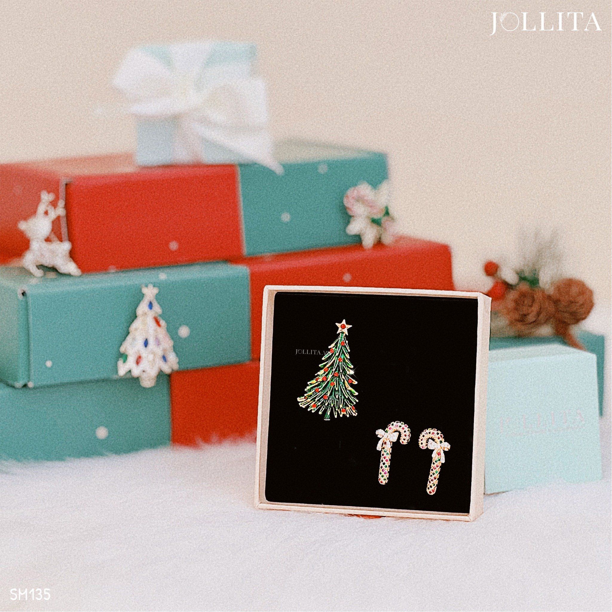 Set quà tặng Noel cài áo bông tai cao cấp sang trọng 135