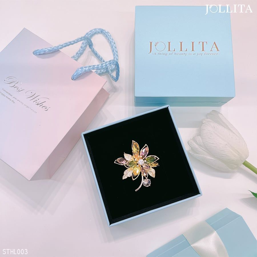 Set quà tặng cài áo lá phong mùa thu đính đá zircon sang trọng
