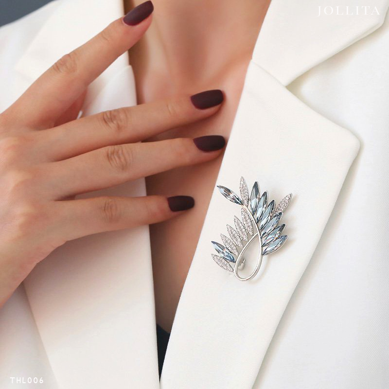 Trâm cài áo vest Cành oliu đính đá zircon cao cấp