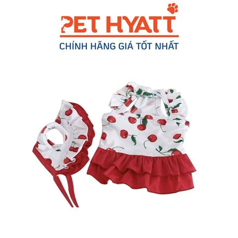  Đầm Bơi Cherry Kèm Nón Cột Dây Cho Thú Cưng 