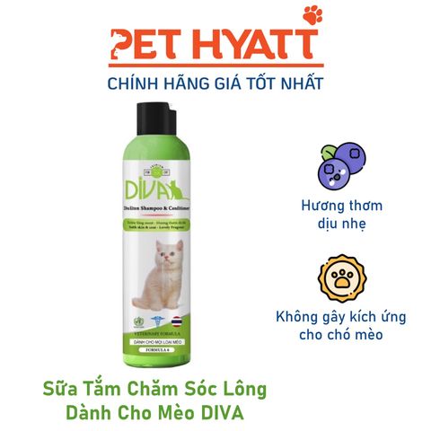  Sữa Tắm Chăm Sóc Lông Cho Mèo DIVA Màu Xanh 