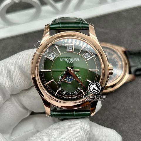 Đồng Hồ Patek Philippe Complications 5205R-011 Rep 1:1 Chế Tác Vỏ Vàng Khối 18K Mặt Xanh Dây Da