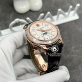 Đồng Hồ Patek Philippe Complications 5205R-001 Rep 1:1 Chế Tác Vỏ Vàng Khối 18K Niềng Bezel Độ Kim Cương Thiên Nhiên Mặt Trắng Dây Da