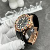 Đồng Hồ Rolex Yacht-Master 116695 SATS Rep 1:1 Chế Tác Vỏ Vàng Khối 18K Niềng Bezel Đính Ruby Cầu Vồng Mặt Đen Dây Cao Su