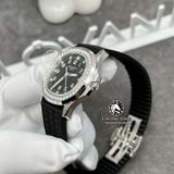 Đồng Hồ Patek Philippe Aquanaut 5067A-001 Rep 1:1 Chế Tác Vỏ Vàng Trắng 18K Niềng Bezel Độ Kim Cương Thiên Nhiên Mặt Đen Dây Cao Su