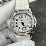 Đồng Hồ Patek Philippe Aquanaut 5067A-024 Rep 1:1 Chế Tác Vỏ Vàng Trắng 18K Niềng Bezel Độ Kim Cương Thiên Nhiên Mặt Trắng Dây Cao Su