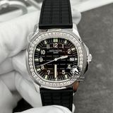 Đồng Hồ Patek Philippe Aquanaut 5067A-001 Rep 1:1 Chế Tác Vỏ Vàng Trắng 18K Niềng Bezel Độ Kim Cương Thiên Nhiên Mặt Đen Dây Cao Su