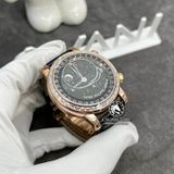 Đồng Hồ Patek Philippe Grand Complications 6104R-001 Rep 1:1 Chế Tác Vỏ Vàng Khối 18K Niềng Bezel Đính Kim Cương Thiên Nhiên Mặt Đen Dây Da