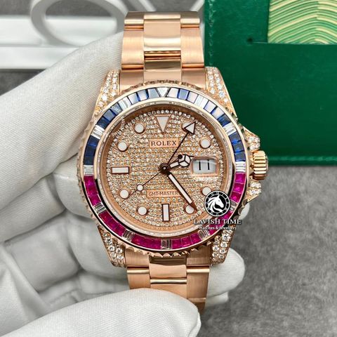 Đồng Hồ Rolex Yacht-Master 126655 Rep 1:1 Chế Tác Vỏ Vàng Khối 18K Niềng Bezel Đính Ruby Xanh Và Hồng Mặt Số Độ Kim Cương Thiên Nhiên Dây Kim Loại