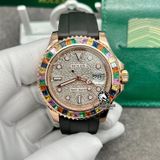 Đồng Hồ Rolex Yacht-Master 126655 Rep 1:1 Chế Tác Vỏ Vàng Khối 18K Niềng Bezel Đính Ruby Cầu Vồng Mặt Số Độ Kim Cương Thiên Nhiên Dây Cao Su