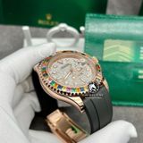 Đồng Hồ Rolex Yacht-Master 126655 Rep 1:1 Chế Tác Vỏ Vàng Khối 18K Niềng Bezel Đính Ruby Cầu Vồng Mặt Số Độ Kim Cương Thiên Nhiên Dây Cao Su