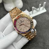 Đồng Hồ Audemars Piguet Royal Oak 15413OR.YY.1220OR.01 Rep 1:1 Chế Tác Vỏ Vàng Khối 18K Niềng Bezel Đính Ruby Cầu Vồng Mặt Số Độ  Kim Cương Thiên Nhiên