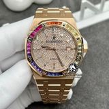 Đồng Hồ Audemars Piguet Royal Oak 15413OR.YY.1220OR.01 Rep 1:1 Chế Tác Vỏ Vàng Khối 18K Niềng Bezel Đính Ruby Cầu Vồng Mặt Số Độ  Kim Cương Thiên Nhiên