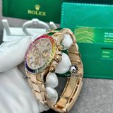 Đồng Hồ Rolex Cosmograph Daytona Rainbow 116595RBOW Rep 1:1 Chế Tác Vỏ Vàng Khối 18K Niềng Bezel Đính Ruby Cầu Vồng Mặt Và Cọc Số Độ Kim Cương Thiên Nhiên Dây Kim Loại