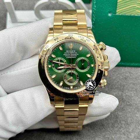 Đồng Hồ Rolex Cosmograph Daytona 116508-0013 Rep 1:1 Chế Tác Vỏ Vàng Khối 18K Mặt Xanh Lá Dây Kim Loại