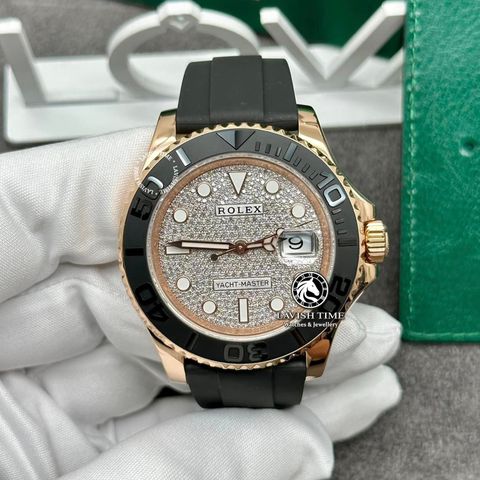 Đồng Hồ Rolex Yacht-Master 126655 Rep 1:1 Chế Tác Vỏ Vàng Khối 18K Mặt Số Độ Kim Cương Thiên Nhiên Dây Cao Su