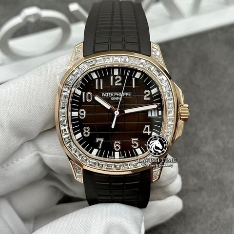 Đồng Hồ Patek Philippe Aquanaut 5167R-001 Rep 1:1 Chế Tác Vỏ Vàng Khối 18K Độ Kim Cương Thiên Nhiên Pave Mặt Nâu Dây Cao Su