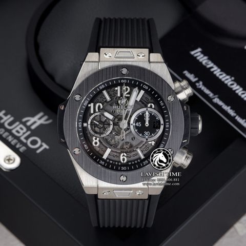 Đồng Hồ Hublot Big Bang Unico 42mm Rep 1:1 Chế Tác Vỏ Bạc Niềng Ceramic Đen Mặt Xám Dây Cao Su 421.NM.1170.RX