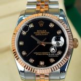 Đồng Hồ Rolex Datejust 36mm 126231 Rep 1:1 Chế Tác Vỏ Demi Bọc Vàng Mặt Đen Cọc Số Đính Đá Dây Kim Loại Jubilee