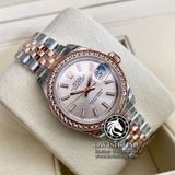 Đồng Hồ Rolex Datejust 28mm 279381RBR Rep 1:1 Chế Tác Vỏ Vàng Hồng Niềng Bezel Đính Đá Mặt Hồng Cọc Số Vạch Dây Kim Loại