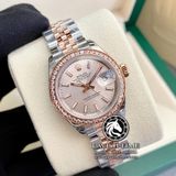 Đồng Hồ Rolex Datejust 28mm 279381RBR Rep 1:1 Chế Tác Vỏ Vàng Hồng Niềng Bezel Đính Đá Mặt Hồng Cọc Số Vạch Dây Kim Loại