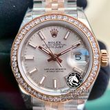 Đồng Hồ Rolex Datejust 28mm 279381RBR Rep 1:1 Chế Tác Vỏ Vàng Hồng Niềng Bezel Đính Đá Mặt Hồng Cọc Số Vạch Dây Kim Loại