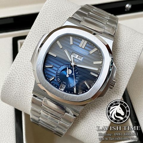 Đồng Hồ Patek Philippe Nautilus 5726/1A-014  Rep 1:1 Chế Tác Vỏ Bạc Mặt Xanh Dây Kim Loại