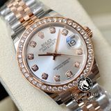 Đồng Hồ Rolex Datejust 31mm 278381RBR Rep 1:1 Vỏ Vàng Hồng Niềng Bezel Vàng Khối 18K Độ Kim Cương Thiên Nhiên 2 Ly Mặt Trắng Dây Kim Loại