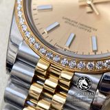 Đồng Hồ Rolex Datejust 36mm 126233-0015 Rep 1:1 Chế tác Vỏ Demi Vàng Kim Viền Bezel Độ Kim Cương Thiên Nhiên - Moissanite Mặt Vàng Champagne Cọc Số Vạch Dây Kim Loại Jubilee