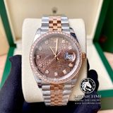 Đồng Hồ Rolex Datejust 36mm 126231 Rep 1:1 Chế Tác Vỏ Demi Vàng Hồng Viền Bezel Độ Kim Cương Thiên Nhiên - Moissanite Mặt Vi Tính Nâu Cọc Số Đính Đá Dây Kim Loại Jubilee