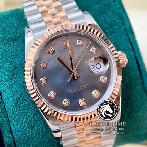 Đồng Hồ Rolex Datejust 36mm 116231 Rep 1:1 Chế Tác Vỏ Demi Bọc Vàng Mặt Xà Cừ Tím Cọc Số Đính Đá Dây Kim Loại Jubilee