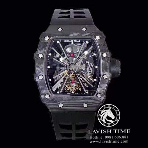 Đồng Hồ Richard Mille RM 12-01 Manual Winding Tourbillon Rep 1:1 Chế Tác Vỏ Carbon Mặt Skeleton Lộ Cơ Dây Cao Su