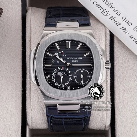 Đồng Hồ Patek Philippe Nautilus 5712/A-001 Rep 1:1 Chế Tác Vỏ Bạc Mặt Xanh Dương Dây Da